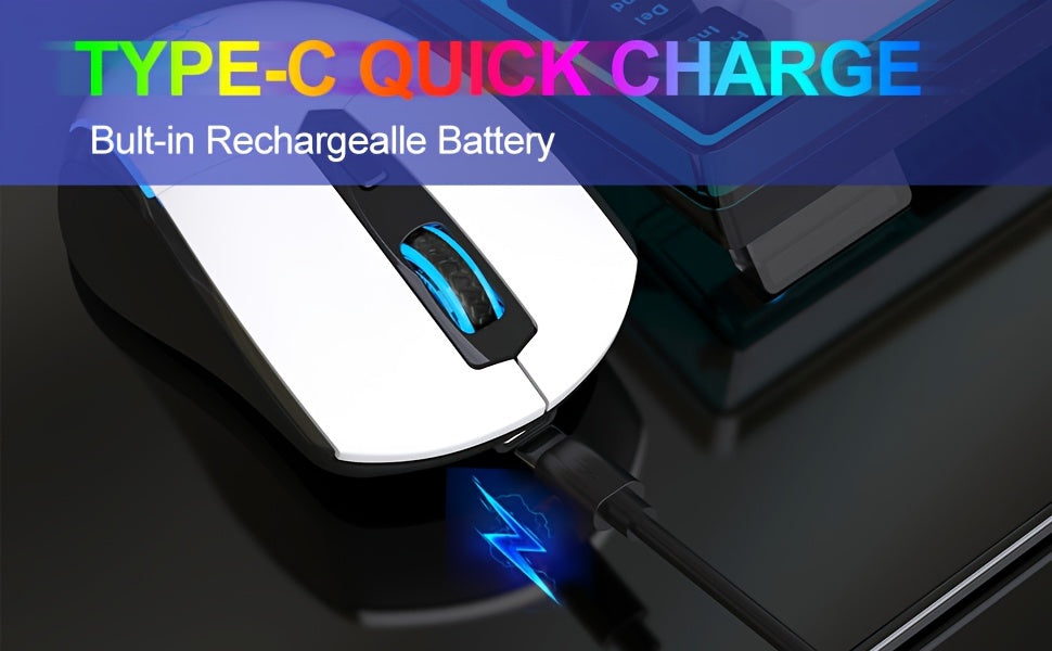 Snpurdiri 60% Wireless Gaming Keyboard and Mouse Combo, Ice Blue Backlit, Rechargeable 2000mAh Battery, Compact Anti-Ghosting Design, Includes RGB Mice for PC & Laptop - White & Black, Gaming Accessories | Compact Keyboard La