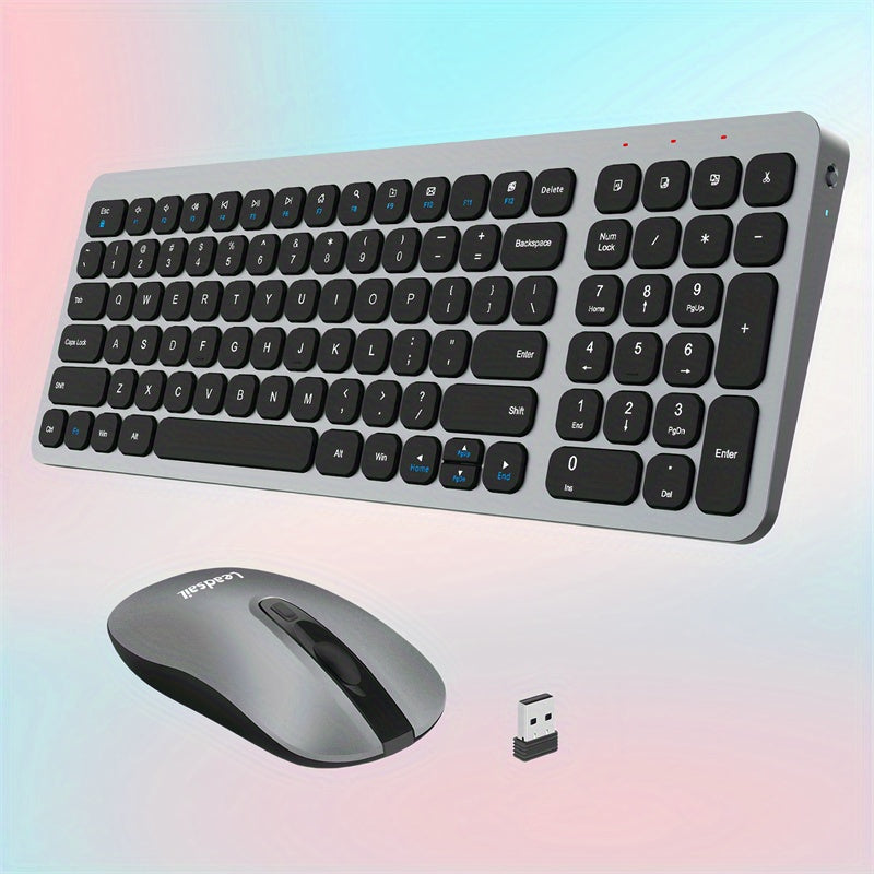 LeadsaiL Wireless Keyboard and Mouse Combo, Wireless USB Mouse and Computer Keyboard Set, Compact and Silent for Windows Laptop, Desktop, PC