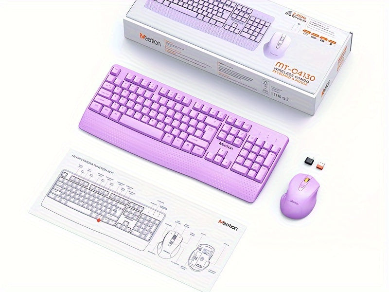MEETION Wireless Keyboard And Mouse, Computer Keyboard Mouse, 3 DPI Adjustable USB A And USB C Adapter Full-Sized Cordless Keyboard And Mouse, Halloween Christmas Gift