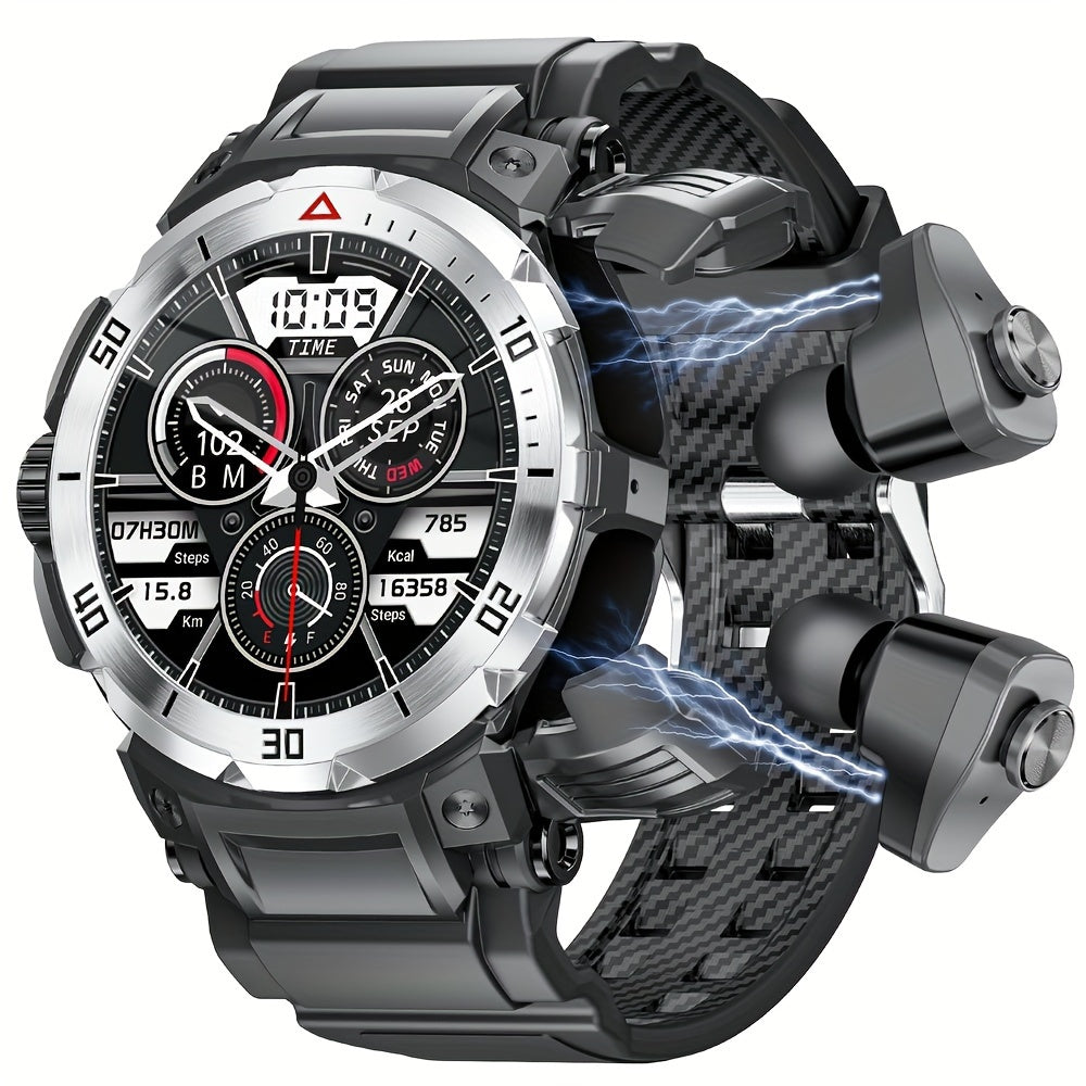 2025 New 3-In-1 Smartwatch with Wireless Earbuds for Men, Music And Fitness Features, 1.46-Inch HD Display, Call Functionality, Speaker, Recording, Sports Tracker, Compatible with Ios And Android, Long Battery Life