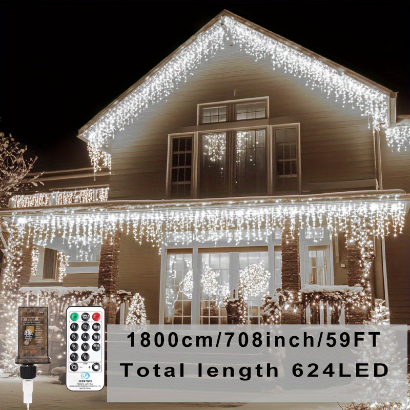 Assurged LED Icicle Lights, LED Light Strips, Christmas Icicle Lights,, Multiple Modes And Timers, Warm White, Cool White, Suitable For Eaves Lights, Festivals, Weddings, Christmas Decorations