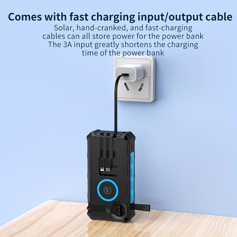 30000mAh Solar Power Bank - Portable Power Banks with 7 Outputs, 4 Inputs, 15W Fast Charging, Wireless Charger, Hand Crank, 3 Cables, SOS/Strobe/Strong Flashlights, and Emergency Power Source
