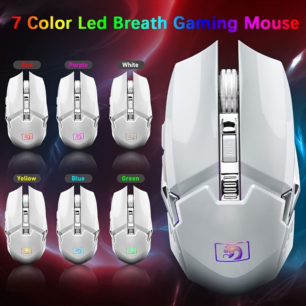 FreeWolf Wireless Keyboard and Mouse, RGB LED Backlit Rechargeable Keyboard Mouse with 3800mAh Battery Metal Panel, Removable Hand Rest Mechanical Feel Keyboard and 7 Color Gaming Mute Mouse for PC Gamers-white