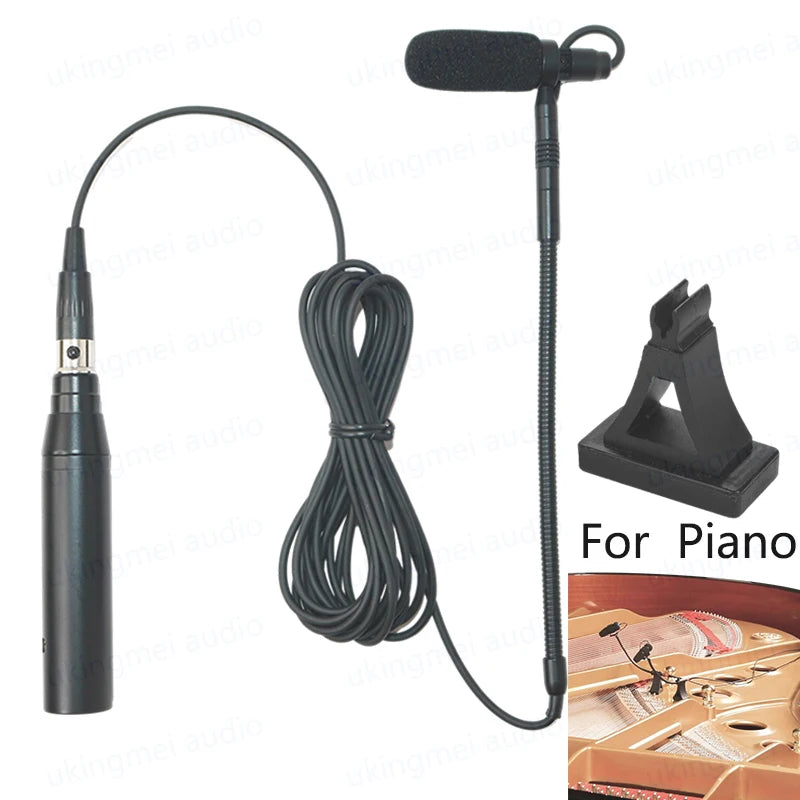 Clip-On Musical Instrument Microphone for Piano Guitar Saxophone Violin Cello Phantom Power Input Flexible Gooseneck Microphone