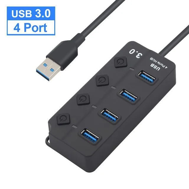 4/7-Port USB 3.0 Hub with LED Indicator Independent Switch Control for Laptop Flash Drive Hard Disk Printer Camera Keyboard