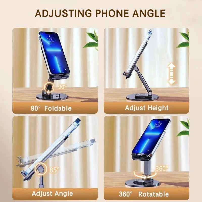 Universal Phone Stand for Desk 360 ° Rotating Multi-Angle Non-Slip Metal Base Foldable Holder for iPhone 13/14/15 pro Xiaomi S