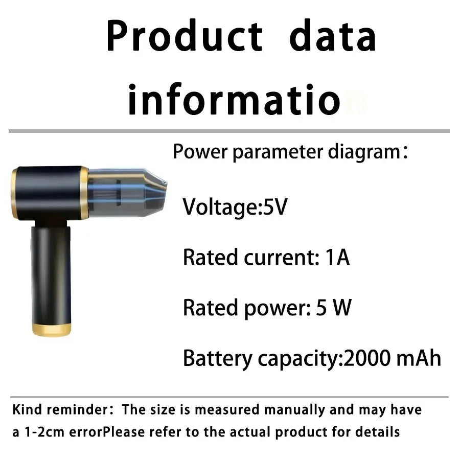 Mini 3-in-1 portable powerful vacuum cleaner, set of 1, for both car and household use - blowing and suction dual-use