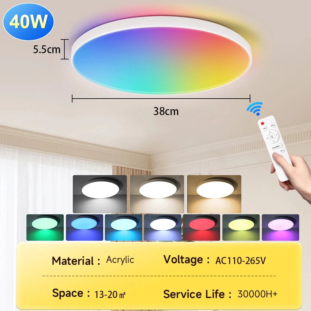 Smart Led Ceiling Light with Remote Control 3 Colors Dimmable Ceiling Lights Ultrathin Panel Lamps Bedroom Kitchen Ceiling Lamp