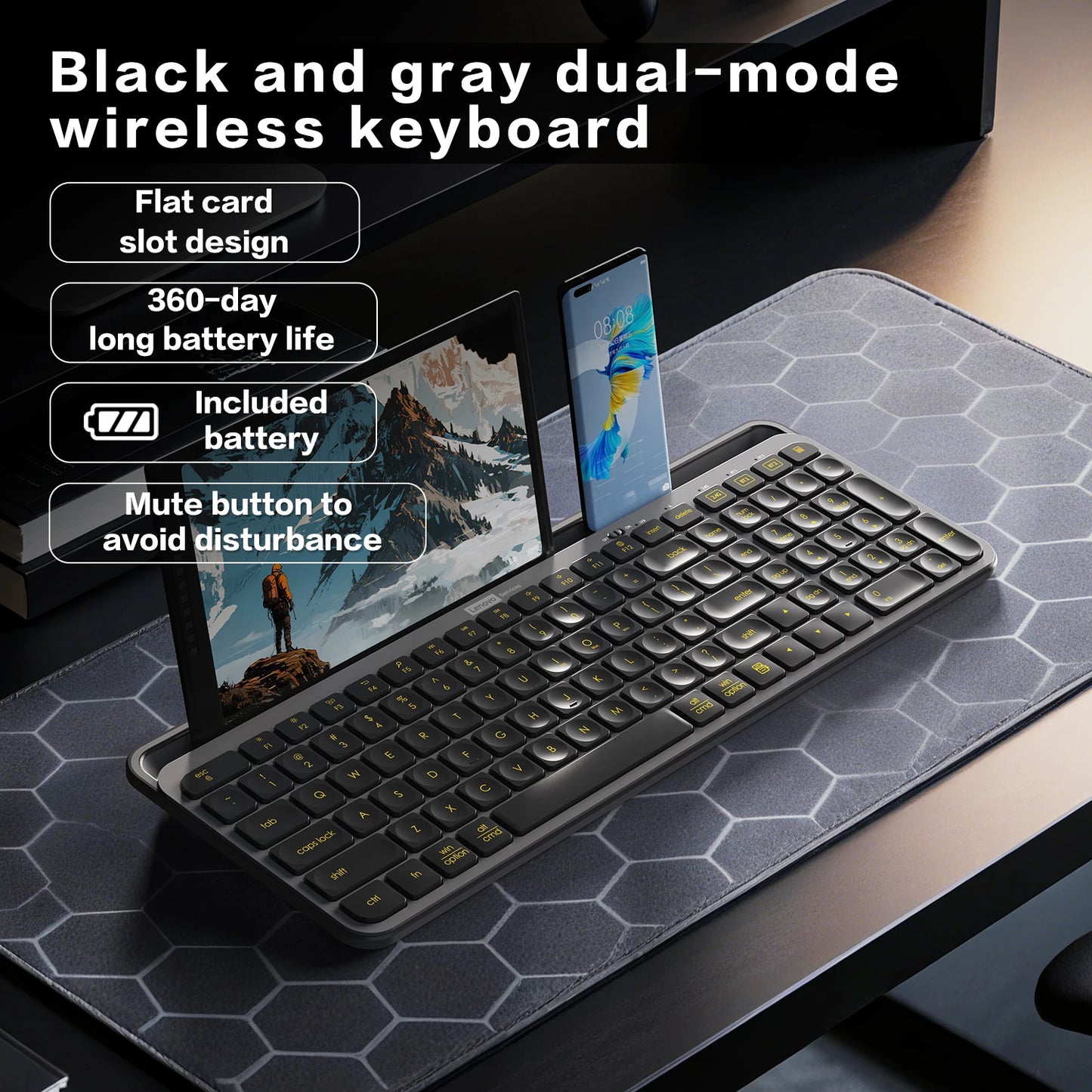 Wireless Gaming Keyboard Full-Sized 105 Key Silent 2.4GHz&Bluetooth Connection Multimedia Keys Compatible with PC Laptop Desktop