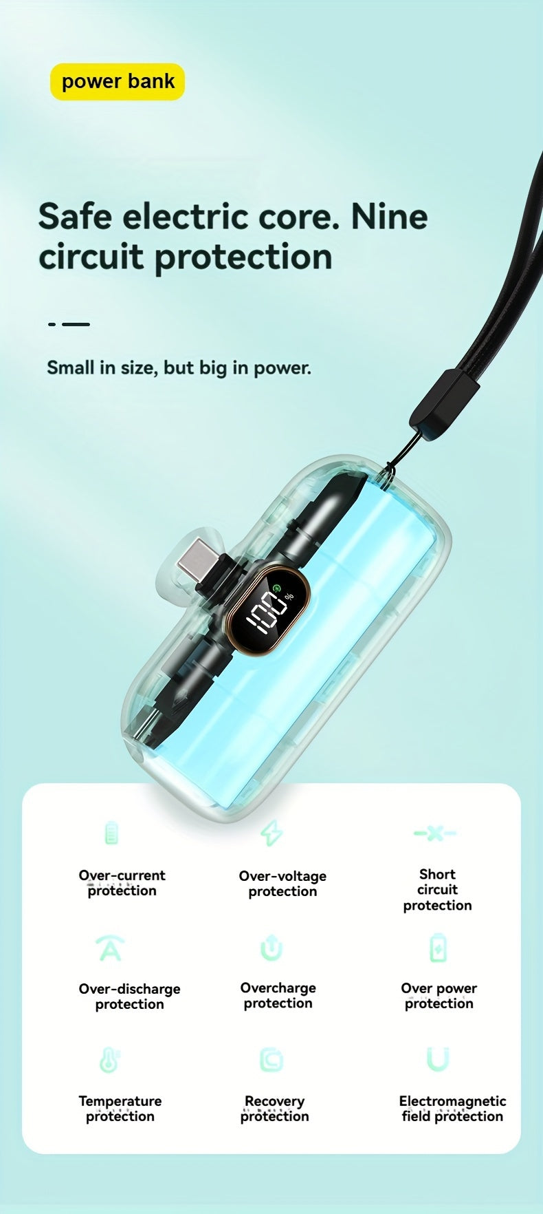5000mAh Mini Power Bank Wireless Fast Charger Comes With Output Cable, Mini Portable External Battery, Power Bank For IPhone14, Samsung Android Power Bank