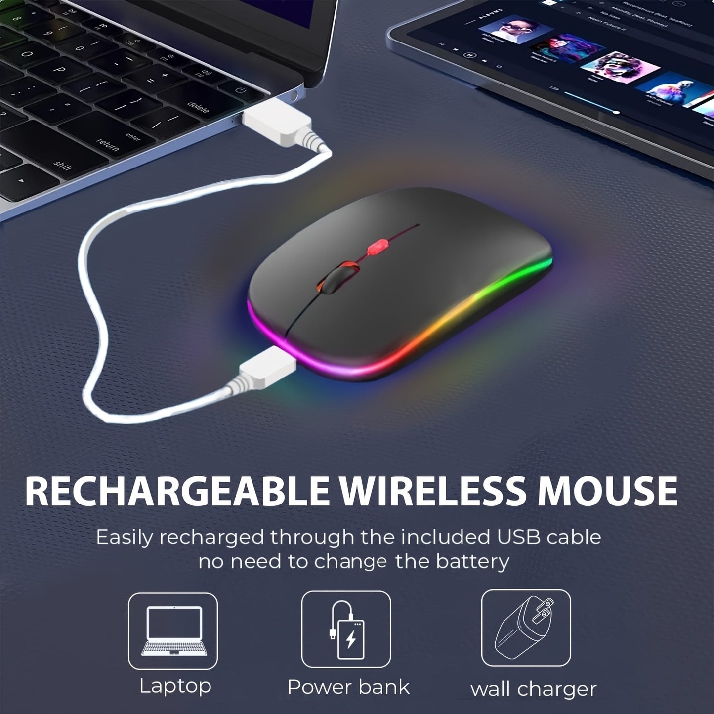 BalanceFit Rechargeable Wireless LED Mouse - Dual-Mode Wireless 5.2 & USB, Silent, Portable, Optical, Ambidextrous Design for Laptops/Desktops/Tablets, Windows 10 Compatible, Wireless Mouse for Laptop