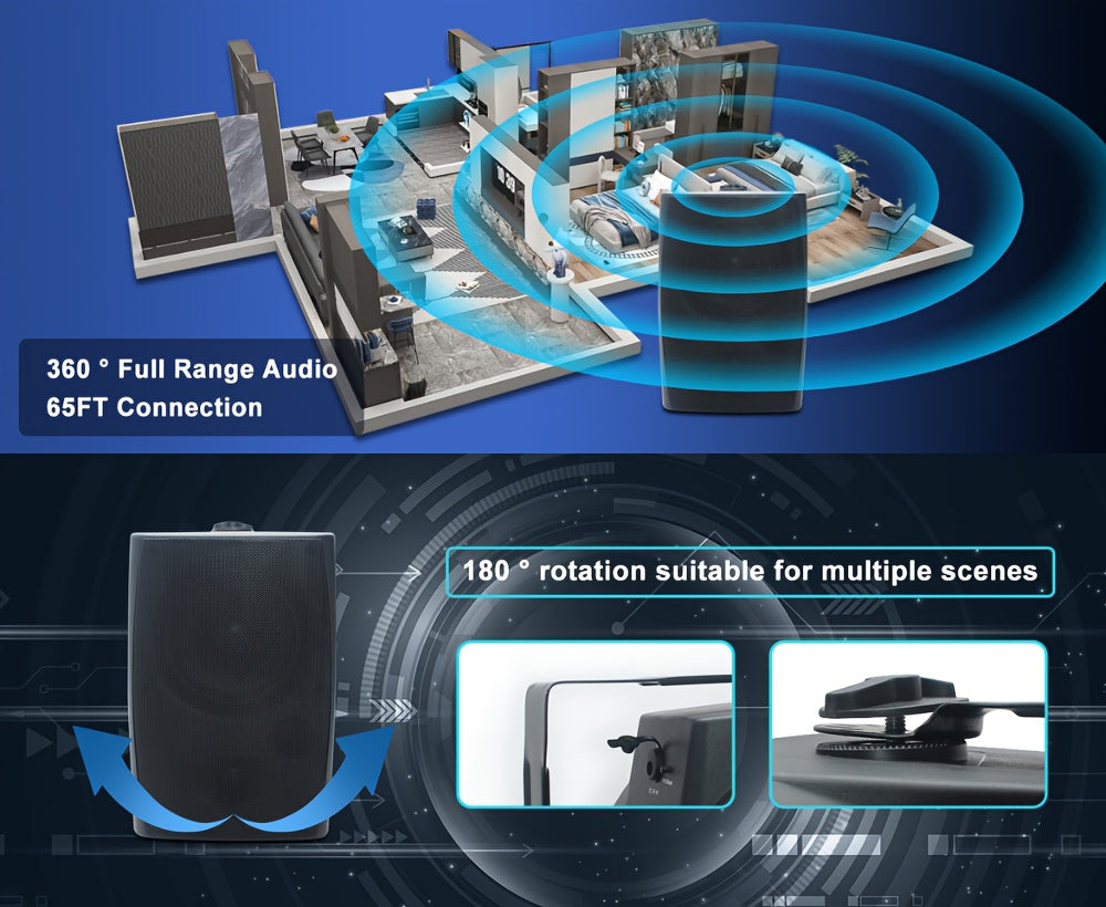 STUDIOFINIX 6.5 Inches Indoor Outdoor Bluetooth Speakers Wired 400 Watts with Powerful Bass, 2 Way Wall Mount Speakers All-Weather Durability for Patio Home Deck Porch Backyard(Pair, Black)