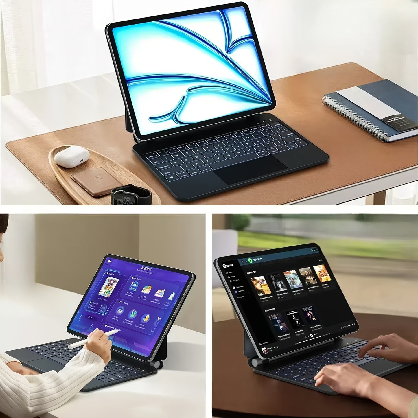 DVWDVW 7-Color Backlit For IPAD Keyboard Case, PU Leather, Magic Magnetic Stand Keyboard For IPad Pro 2024 (M4) With Multi-Touch Trackpad, Floating Design, 7 Colors Backlit, Wireless Keyboard Case