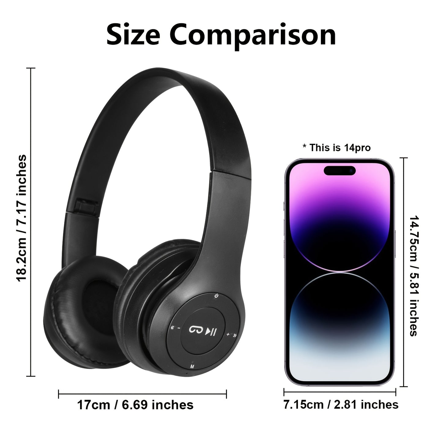 Wireless Bluetooth Headphones, Over-Ear Wireless Headphones, Over-Ear Comfortable Wearing, Bluetooth 5.3 Connection, Noise Cancelling, Built-in Microphone, Volume and Playback Controls, Syncs with Phones, Laptops and Game Con