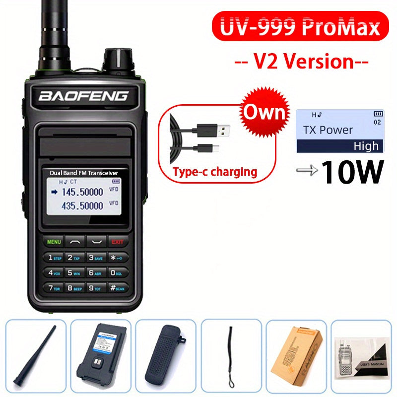 2023 BAOFENG New UV999 Pro Max 10W V2 Professional 999 Channels Walkie Talkie Type-C Fast Charger Long Range Dual Band UHF VHF Two Way Radio Upgrade Handheld Transceiver