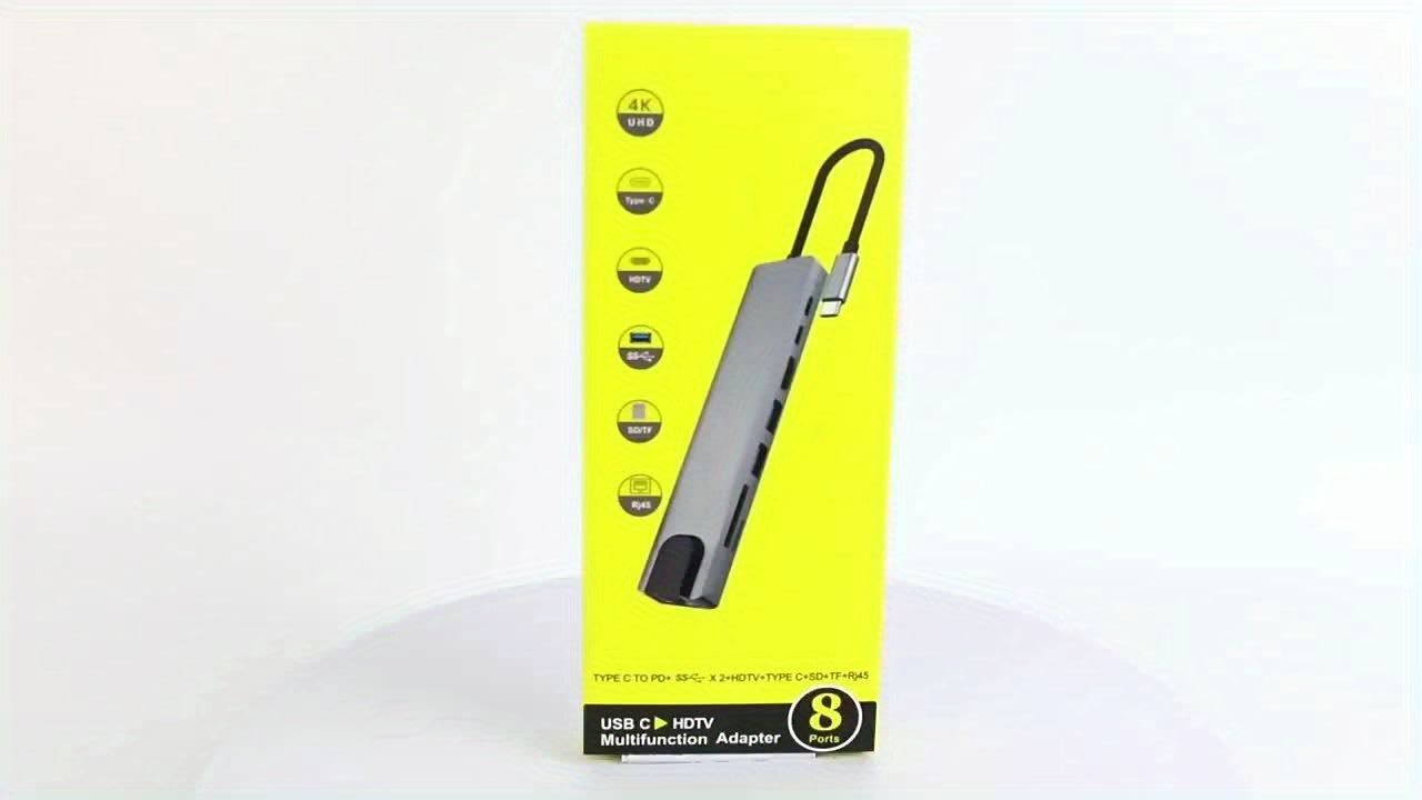 8 in 1 USB C Hub Type C to 4K HDTV Adapter with 100M RJ45 SD/TF Card Reader Fast Charger for MacBook Notebook Windows Laptop Computer