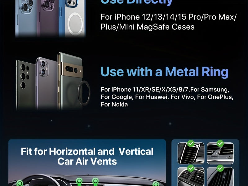 Magnetic Car Mount, Strong Magnetic Phone Holder for Car Vent, 360° Rotation Hands Free Phone Holders for Your Car, Universal Air Vent Car Cell Phone Holder Mount for iPhone & All Phones