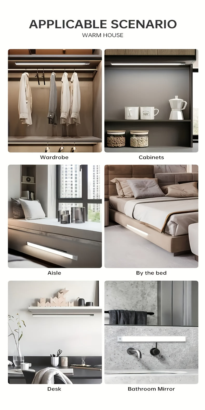 [LED Motion Sensor Lights] 2/4pcs LED Motion Sensor Under Cabinet Lights - 3 Color Temperatures Wireless USB Rechargeable Night Light - Indoor Closet Lights, Stick-On Anywhere Magnetic Under-Counter Light Fixtures