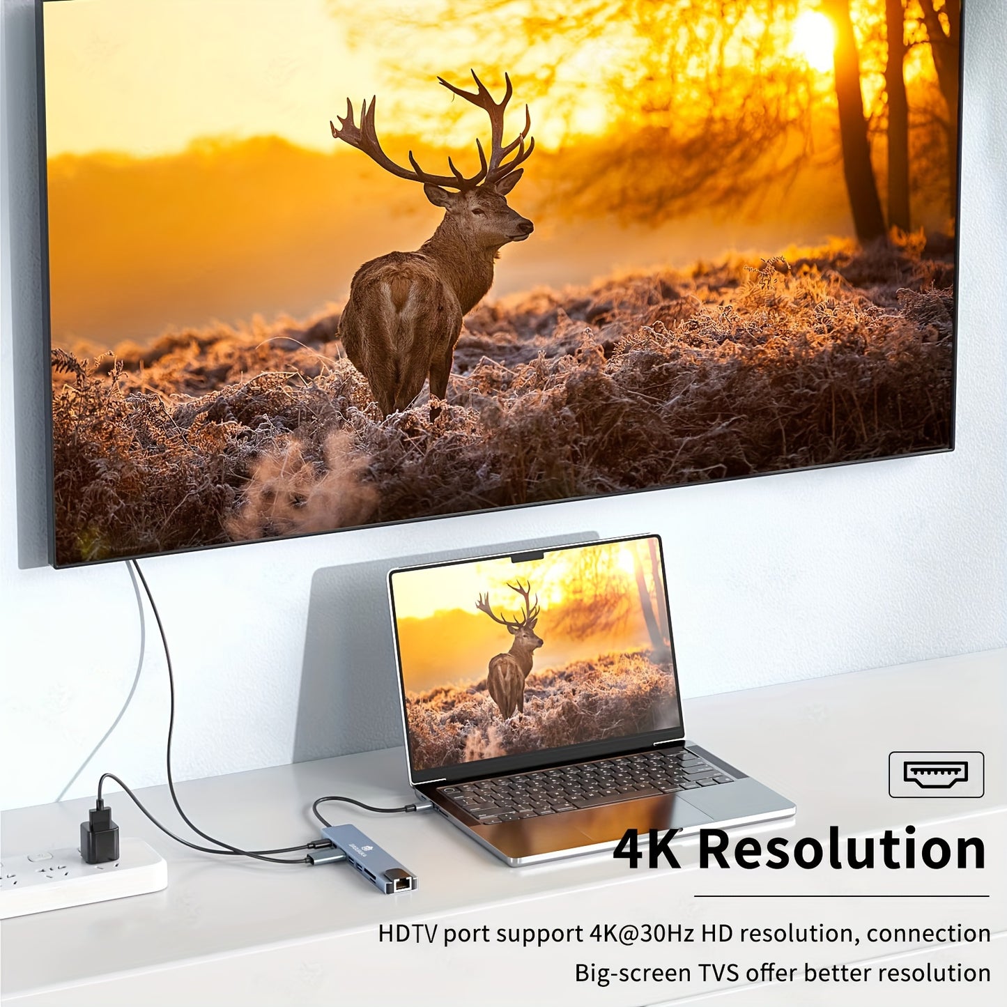 8 in 1 USB C Hub Type C to 4K HDTV Adapter with 100M RJ45 SD/TF Card Reader Fast Charger for MacBook Notebook Windows Laptop Computer