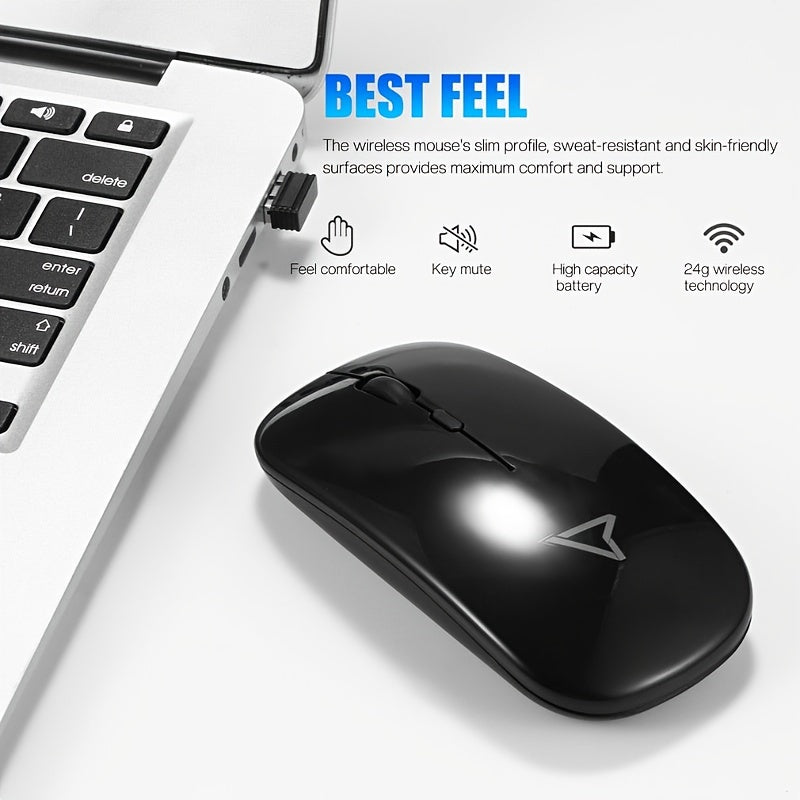Ergonomic 2.4G Wireless Mouse - Sleek, Portable Design for PC & Laptop Gaming | Optical Technology, No Battery Required