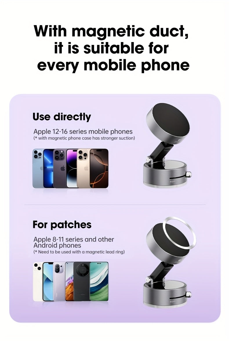 Upgraded Vacuum Magnetic Car Phone Holder, 360° Rotating Bracket Reinforced 96LBS Ultra Suction Cup, Foldable Design Telescopic Arm Adjustable Holder, for iPhone & Android Cell Phone Holders, for Your Car/Gym/Mirror Mount, G