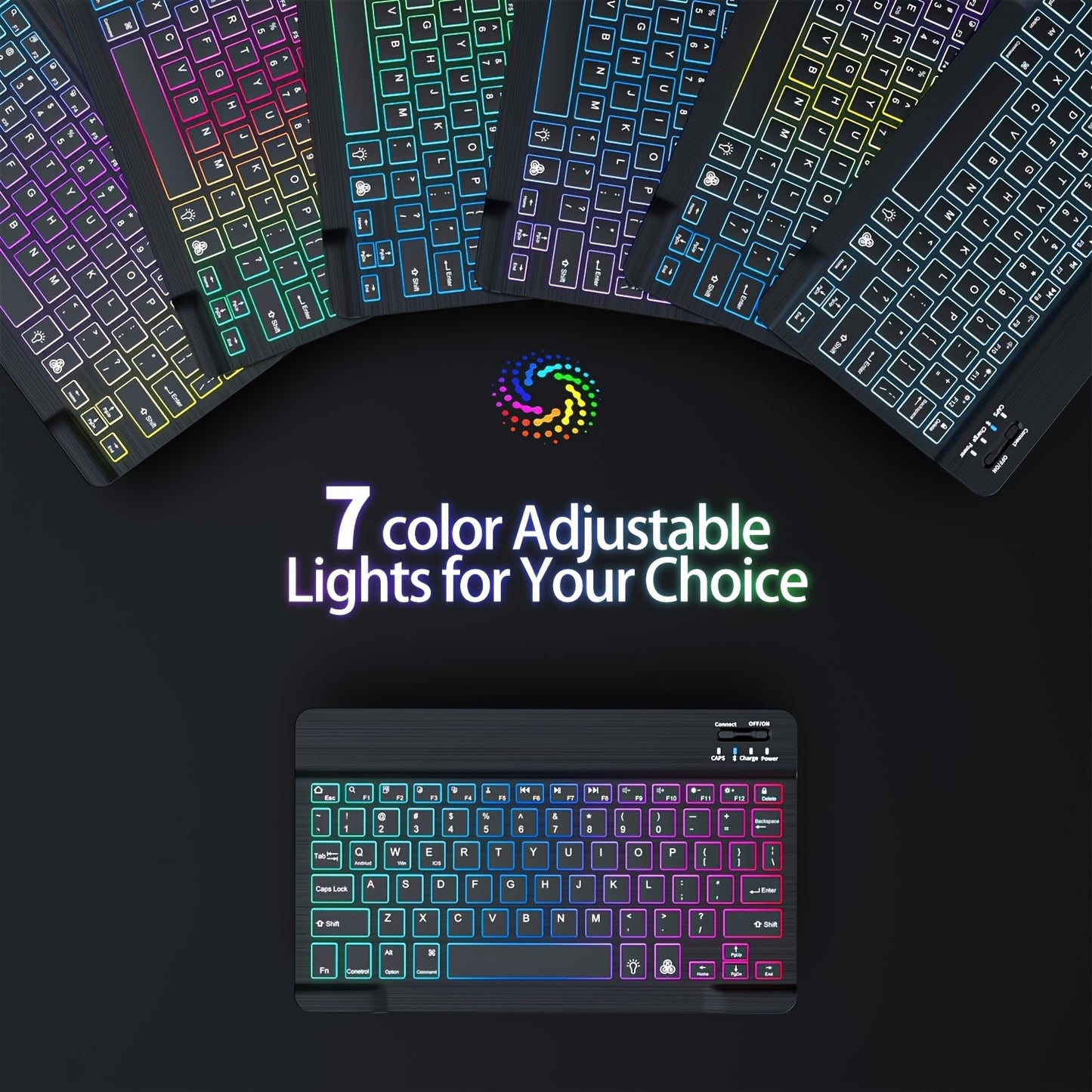 ELFO LARANJA Rainbow RGB Wireless Keyboard - Ergonomic, Rechargeable Wireless Keyboard for Tablets & Smartphones, Compatible with iOS 13+, for Android, Windows
