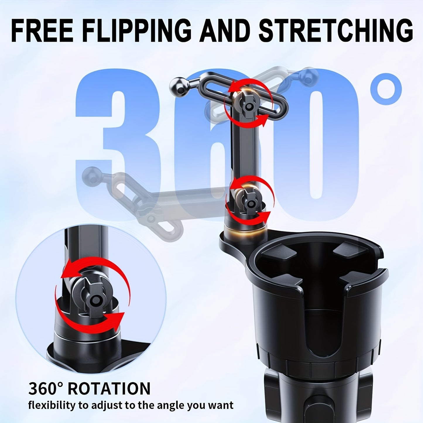 [YWOR 2-in-1 Car Phone Mount] YWOR 2-in-1 Car Cup Phone Mount - Waterproof ABS Design, 360-Degree Rotation, Compatible with iPhone & All Smartphones, Ideal for Car and Travel Use | Adjustable Phone Mount | Durable ABS Materia