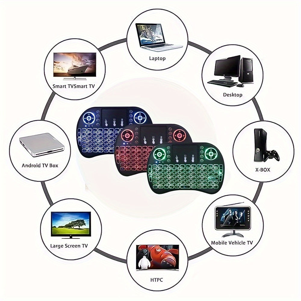 W WUDUNG I8 Mini Wireless Keyboard with Air Mouse & Touchpad - 2.4G Handheld Remote, English Layout, 7-Color Backlit for Android TV Box & PC