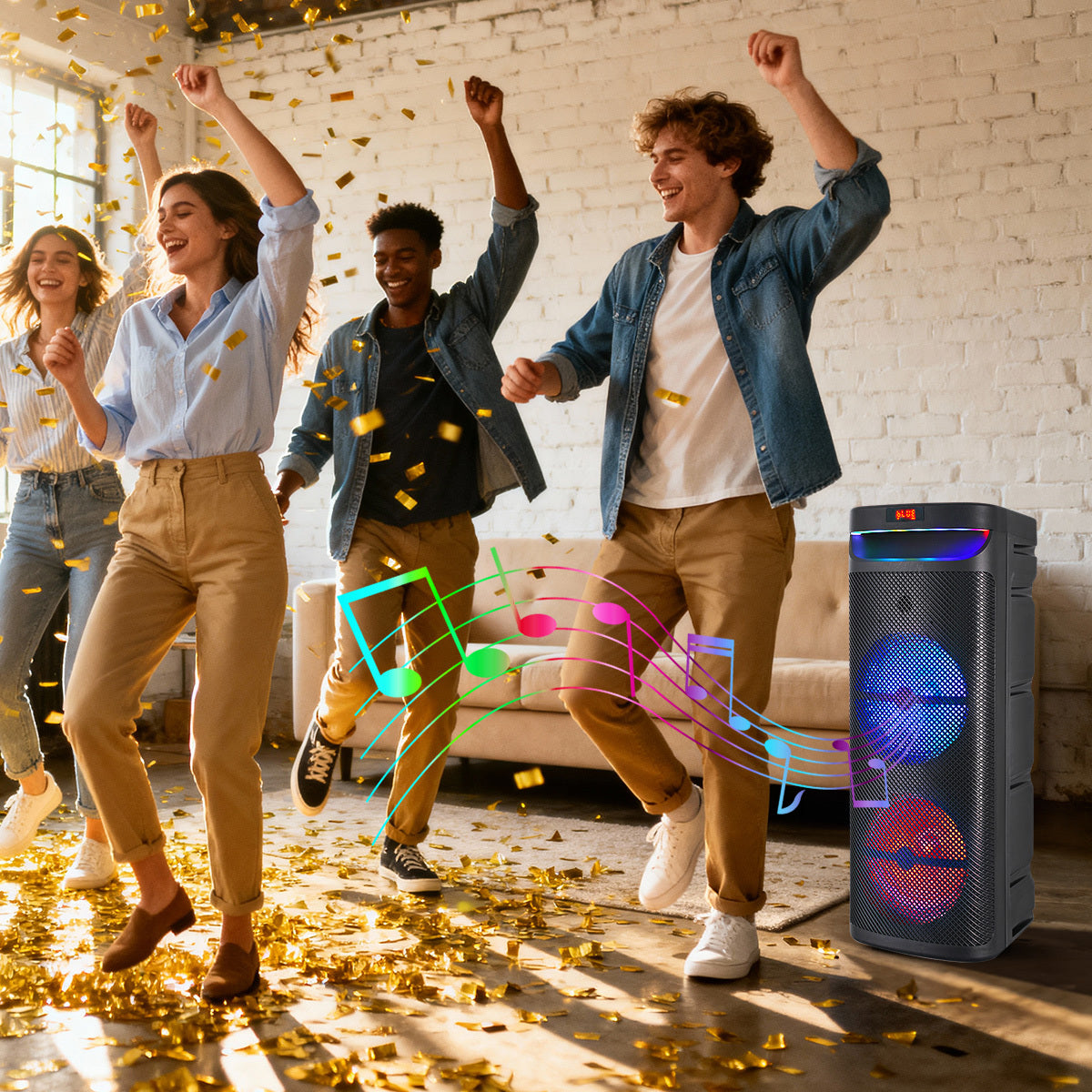 Portable Wireless PA Speaker, Bluetooth Speakers Loud Sound Powerful Subwoofer System, Support AUX USB FM Wired Microphone Audio Input, Built-in Rechargeable Battery Speaker with LED Light, Wired Microphone and Remote Control