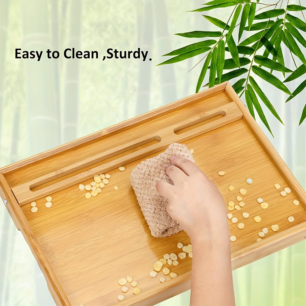 Adjustable Bamboo Bed Tray Table - 2pcs Folding Laptop Desk with Phone Holders - Space Saving, Easy Storage, 15.7x11x7.2in