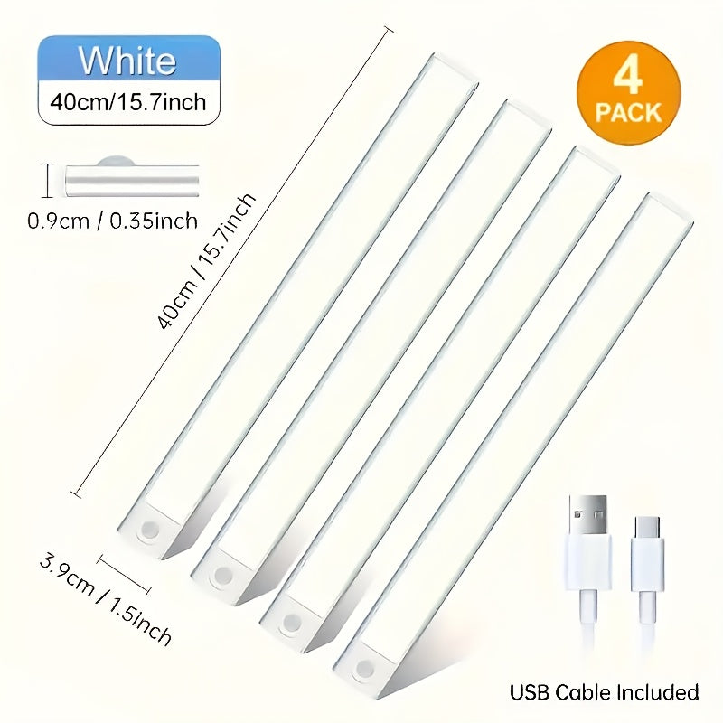[LED Motion Sensor Lights] 2/4pcs LED Motion Sensor Under Cabinet Lights - 3 Color Temperatures Wireless USB Rechargeable Night Light - Indoor Closet Lights, Stick-On Anywhere Magnetic Under-Counter Light Fixtures