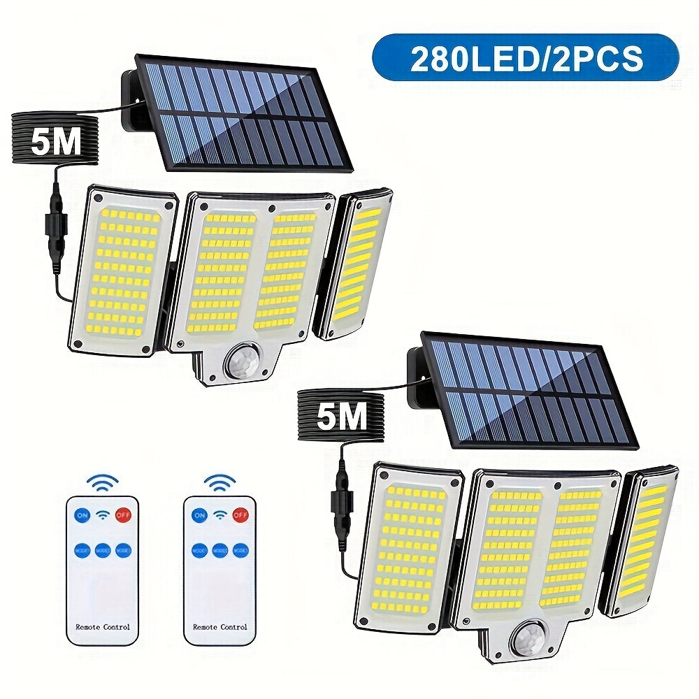 2pcs/4pcs Solar Motion Sensor Lights, 348 LED 2500 Lumens Solar Outdoor Lights with Remote, IP65, 3 Head, 270 ° Wide-angle Motion Sensor Lights Outdoor, 3 Patterns Of Wall Lights Solar Security Flood Lights for Patio, Garden