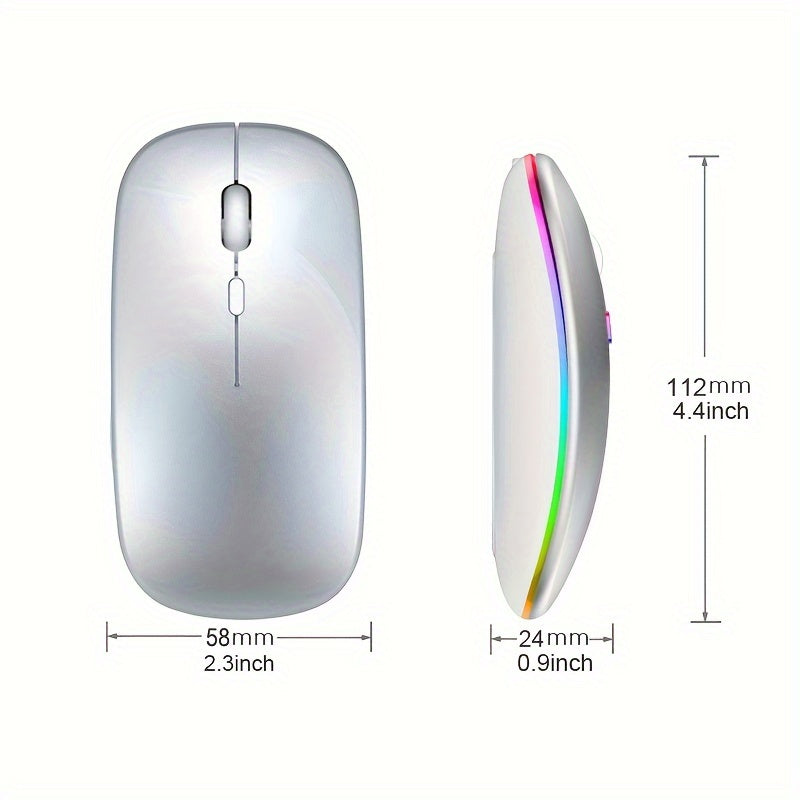 Ergonomic Wireless Mouse with RGB Lighting - Dual Mode 2.4G/5.0G - Portable USB Receiver - Compatible with PC, Laptop, Tablet - Curved Design for Comfortable Use - 400mAh Rechargeable Battery