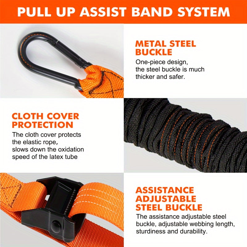 Pull Up Assist Band Set with Adjustable Resistance, Heavy-Duty TPE Fabric, Upgraded Metal Buckle & Cloth Protection, Durable Stretch Fitness Bands for Upper Body Strength - Includes Foot/Knee Rests