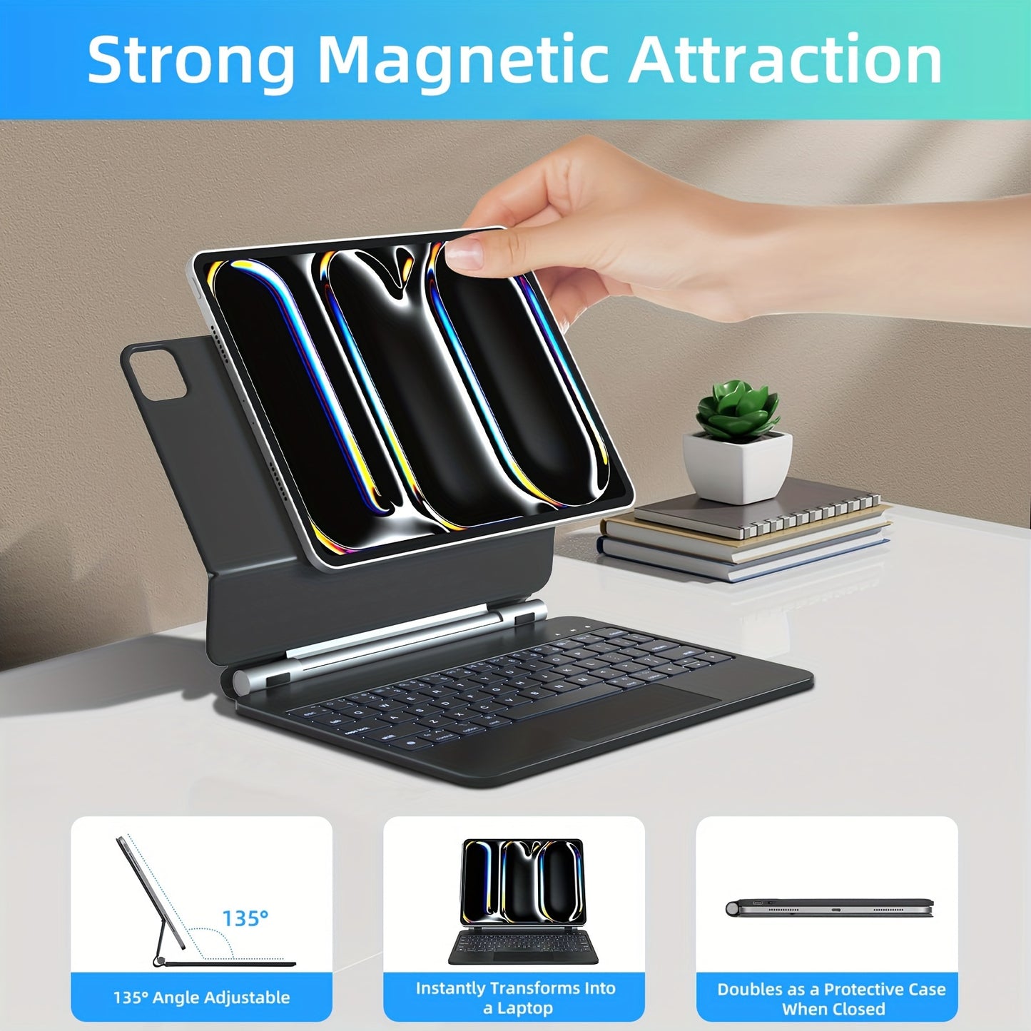 DVWDVW 7-Color Backlit For IPAD Keyboard Case, PU Leather, Magic Magnetic Stand Keyboard For IPad Pro 2024 (M4) With Multi-Touch Trackpad, Floating Design, 7 Colors Backlit, Wireless Keyboard Case