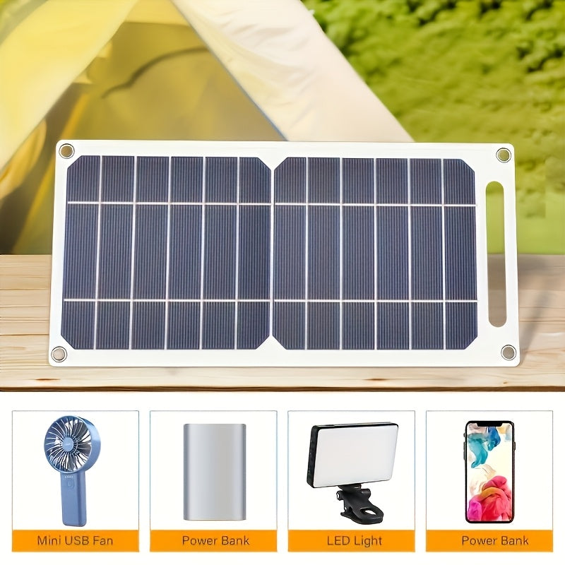[Solar Charger] Solar Powered USB Solar Panel Charger For Outdoor Travel & Camping | One, Charge Controller, Female To Male USB Connector - Compatible With Mobile Phones, Power Banks, Flashlights, Fans, Tablets