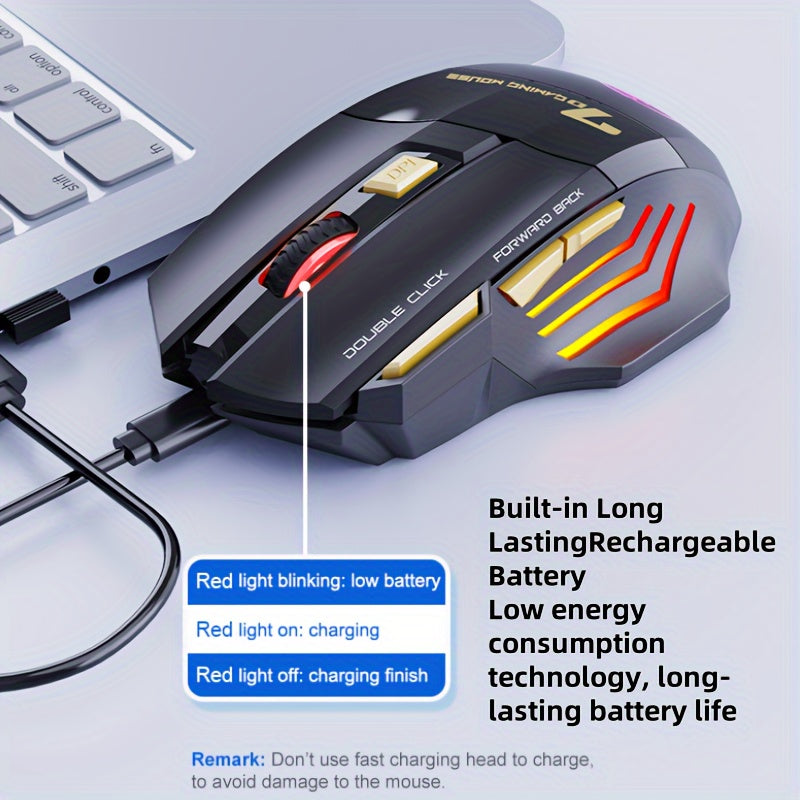 MCPIWOHY Gaming Mouse 2.4G Wireless with RGB Breathing Light, 7 Programmable Buttons, 500mAh Rechargeable Battery, Type-C Charging, 7200 DPI, Right-Handed Design for Windows 10, Wireless Mouse for Laptop