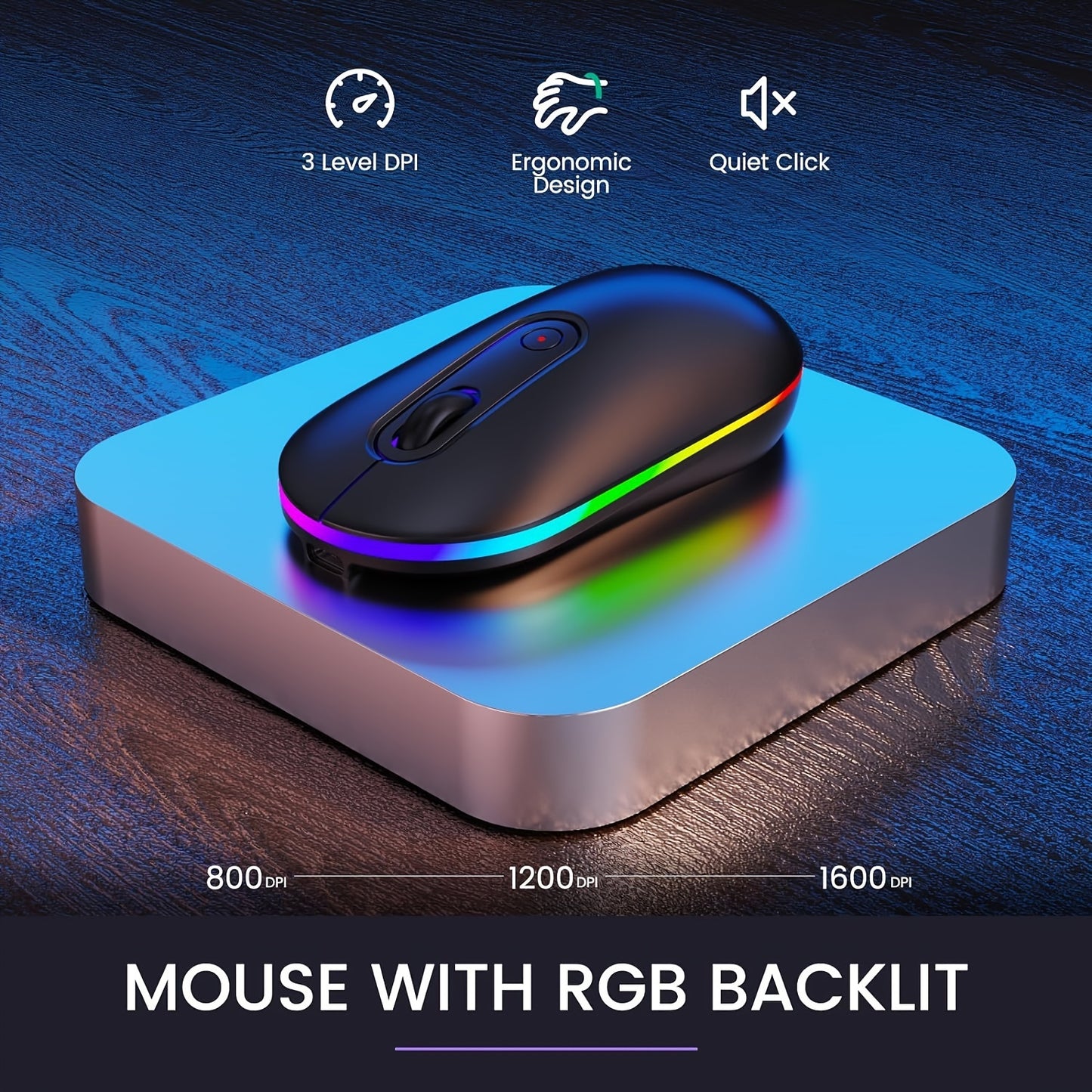 Wireless Keyboard And Mouse RGB Backlit- 2.4G Rechargeable Keyboard Full-Size with Phone/Tablet Holder, Silent Ergonomic Wireless Keyboard Mouse Combo for Computer, PC, Laptop for New Year Gift