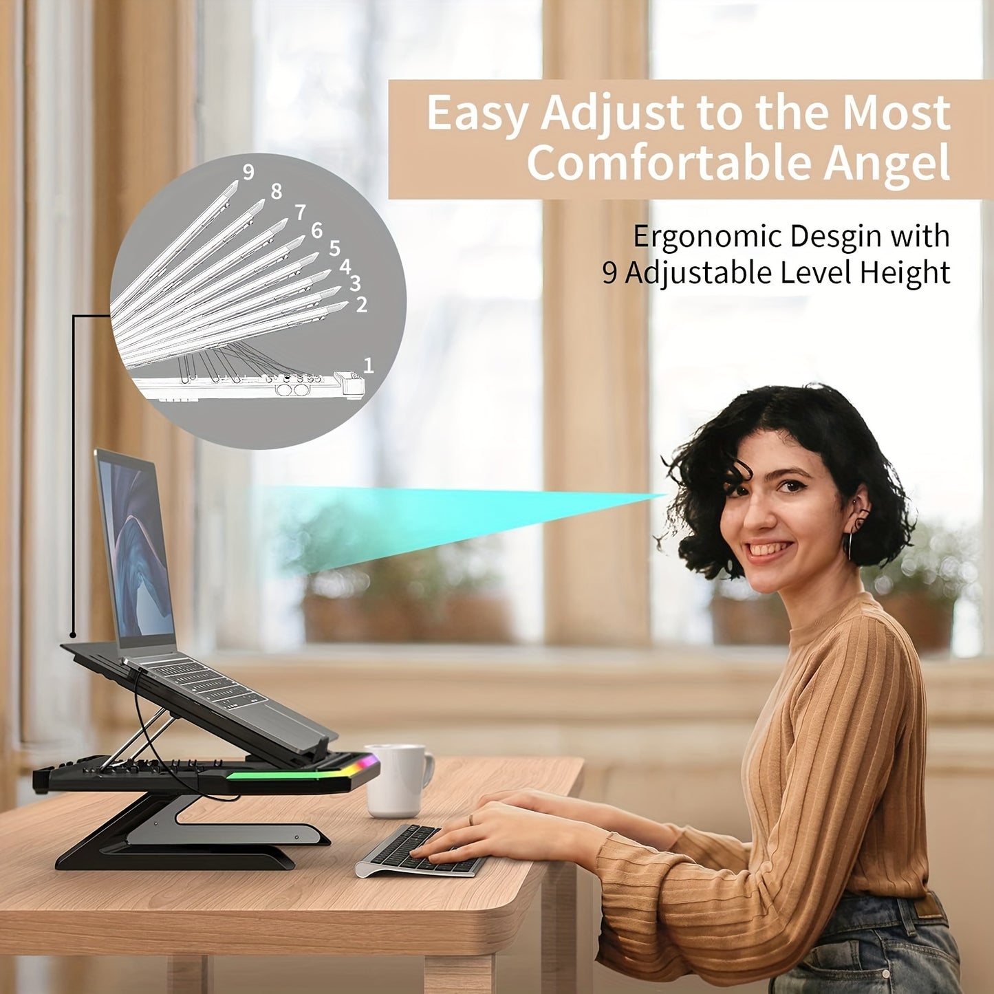 Laptop Stand With Two Mobile Phone Holders Height-Adjustable Notebook Stand With RGB Lighting Laptop Holder Compatible With MacBook Surface Samsung Dell 10-17 Inch Laptops