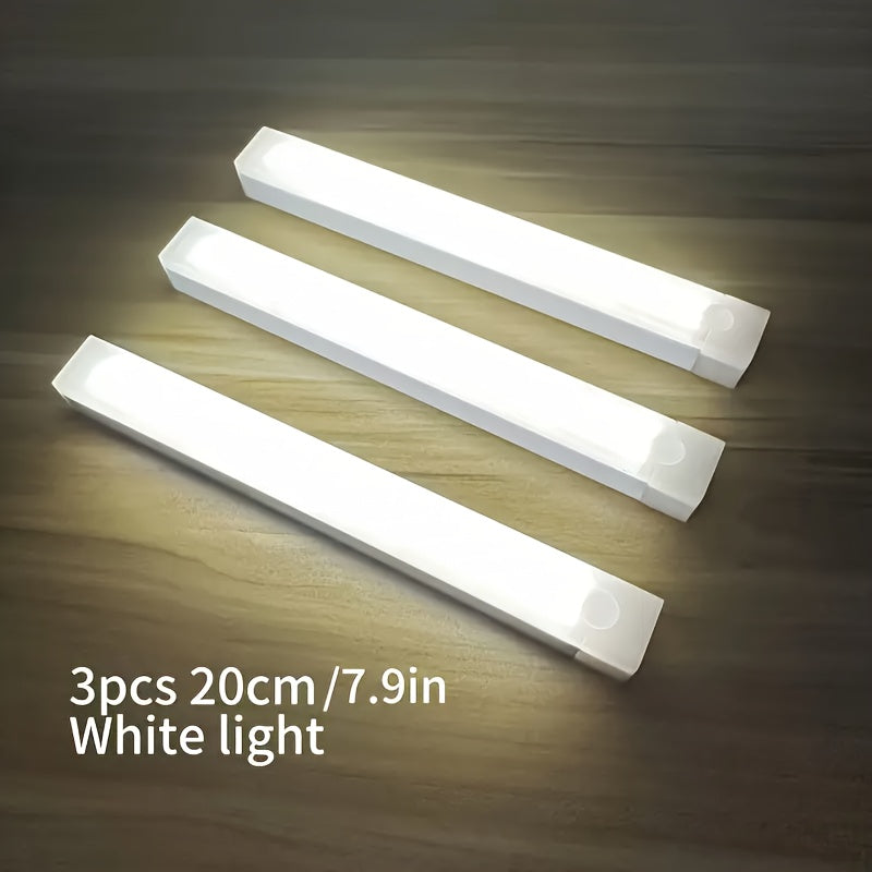 [3-Pack Smart LED Lights] 3-Pack Smart LED Motion Sensor Lights, Rechargeable LED Lighting for Wine Cabinets, Wardrobes, Bedrooms & Staircases – Stylish Design, Durable Plastic, Magnetic Adhesive Mounting, Ambient Glow, Mot