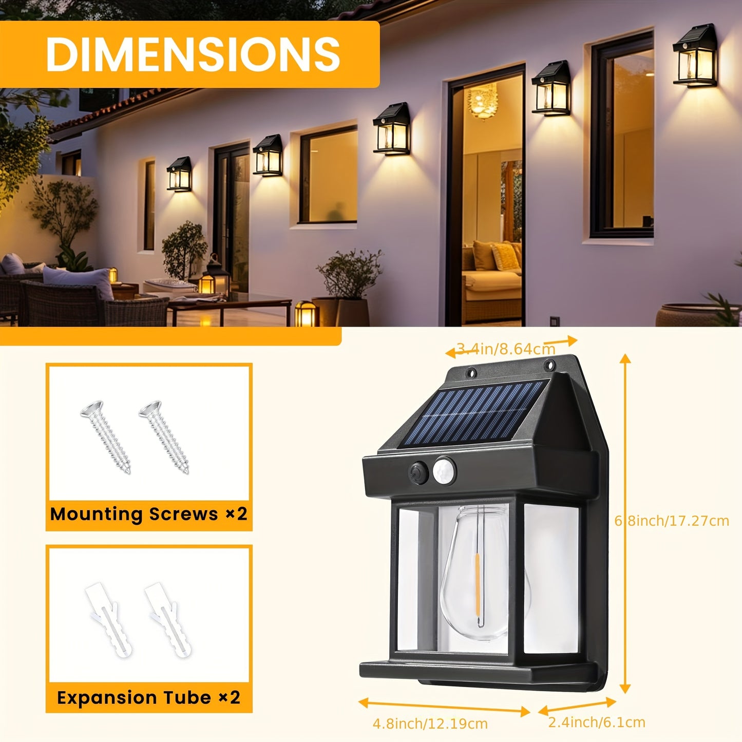 2pcs Solar Wall Lights Outdoor, Dusk to Dawn Motion Sensor Lights Waterproof, 2pcs Motion Sensor Solar Porch Lights with 3 Modes, for Patio, Garage, Shed, Solar Lights for Outside, Outdoor Solar Lights Waterproof, Garden Ligh
