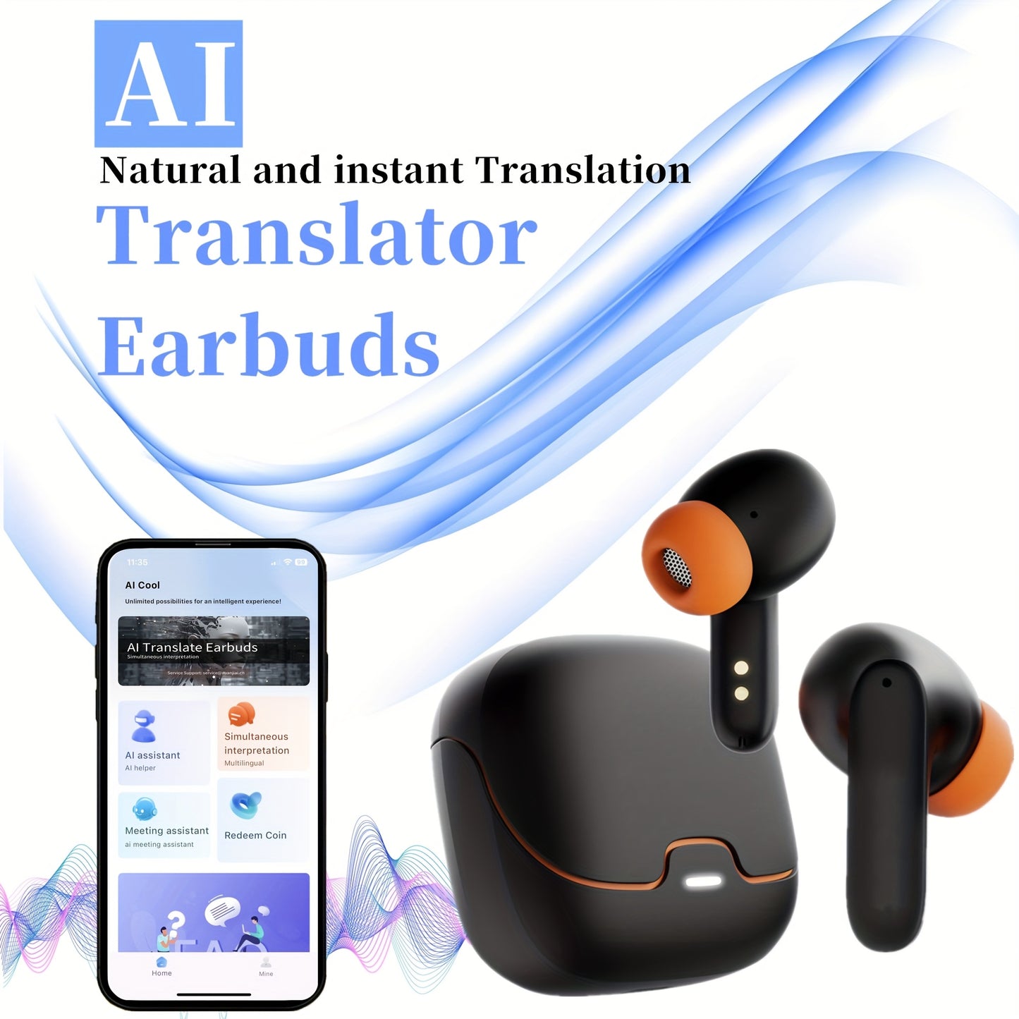 [Smart Bluetooth Headphones] AI Translation Smart Bluetooth Headphones | 4 Mic ENC Noise-cancelling TWS Earbuds, 140+ Languages Real-time Translation, 550mAh Ultra Long Standby, Music Playback, Mobile Phones & Conference Brie