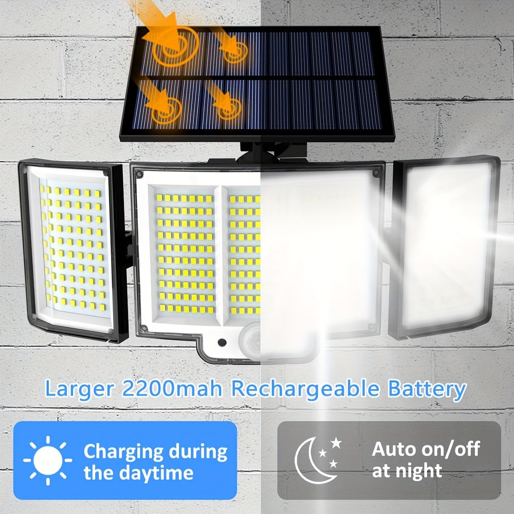 2pcs/4pcs Solar Motion Sensor Lights, 348 LED 2500 Lumens Solar Outdoor Lights with Remote, IP65, 3 Head, 270 ° Wide-angle Motion Sensor Lights Outdoor, 3 Patterns Of Wall Lights Solar Security Flood Lights for Patio, Garden