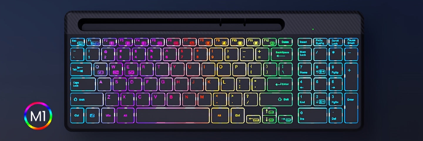 Wireless Keyboard and Mouse Combo - 15 Backlit Effects, Rechargeable, Silent, 2.4G, Type C Adapter, Phone/Tablet Holder - Perfect for PC, Laptop, MacBook, and More
