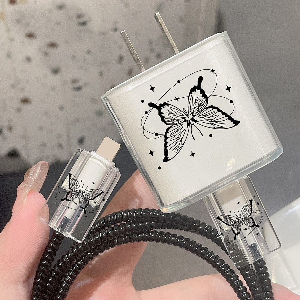 5-in-1 Butterfly Design Case Set - Ultra-Protective iPhone 15/14/13/12/11 Pro Max Cover with 18W/20W Fast Charger and Durable Cable - Exclusively Designed for Apple iPhone Enthusiasts