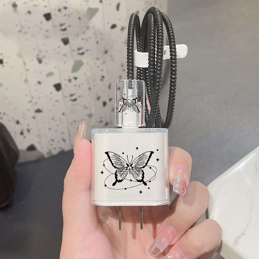 5-in-1 Butterfly Design Case Set - Ultra-Protective iPhone 15/14/13/12/11 Pro Max Cover with 18W/20W Fast Charger and Durable Cable - Exclusively Designed for Apple iPhone Enthusiasts