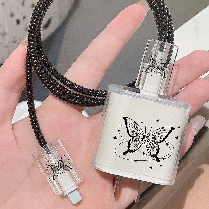 5-in-1 Butterfly Design Case Set - Ultra-Protective iPhone 15/14/13/12/11 Pro Max Cover with 18W/20W Fast Charger and Durable Cable - Exclusively Designed for Apple iPhone Enthusiasts