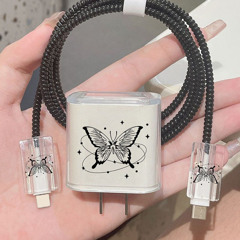 5-in-1 Butterfly Design Case Set - Ultra-Protective iPhone 15/14/13/12/11 Pro Max Cover with 18W/20W Fast Charger and Durable Cable - Exclusively Designed for Apple iPhone Enthusiasts