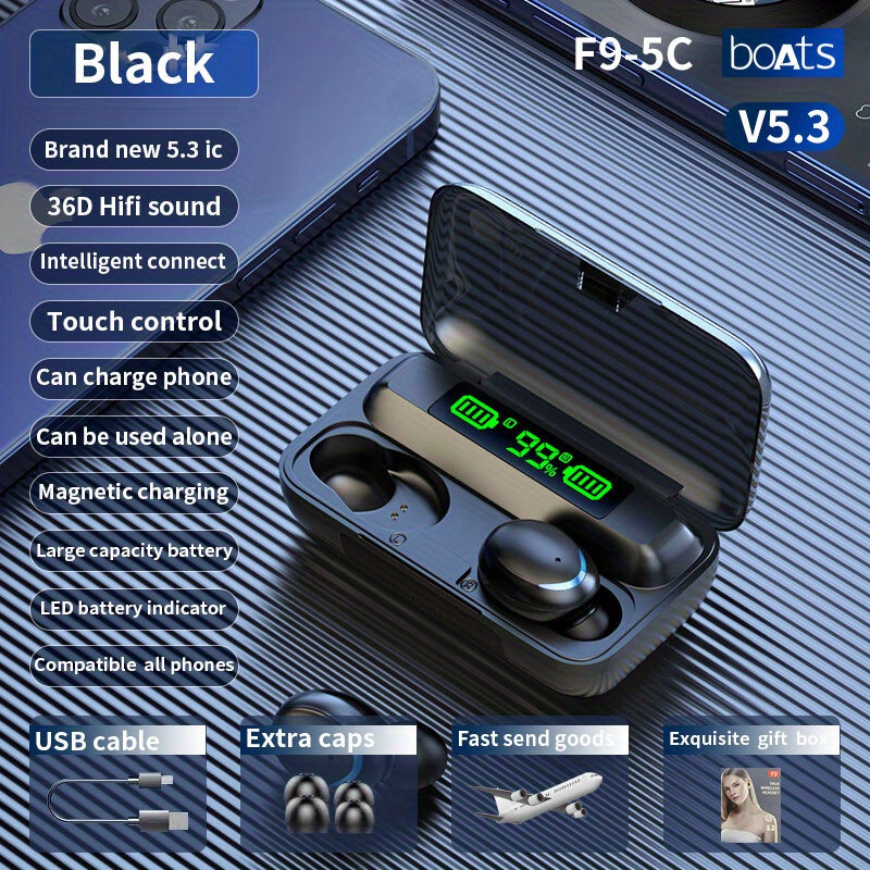 Long-Life Wireless Earbuds - Large Capacity Battery, LED Power Display, Microphone, Compatible with All Mobile Phones - Perfect Birthday Gifts for Students, Men, Women