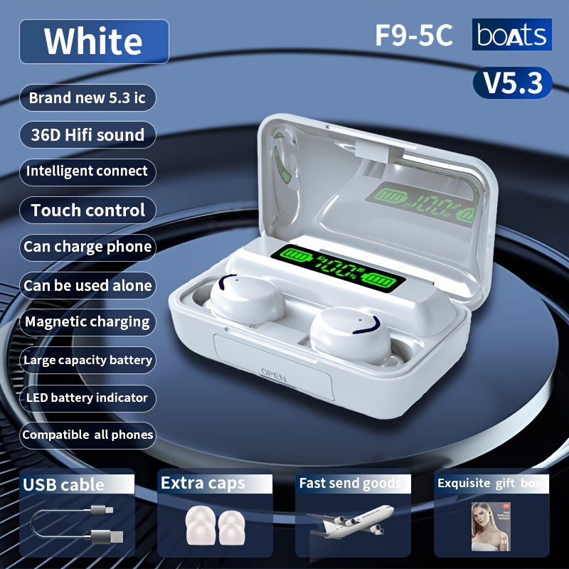 Long-Life Wireless Earbuds - Large Capacity Battery, LED Power Display, Microphone, Compatible with All Mobile Phones - Perfect Birthday Gifts for Students, Men, Women